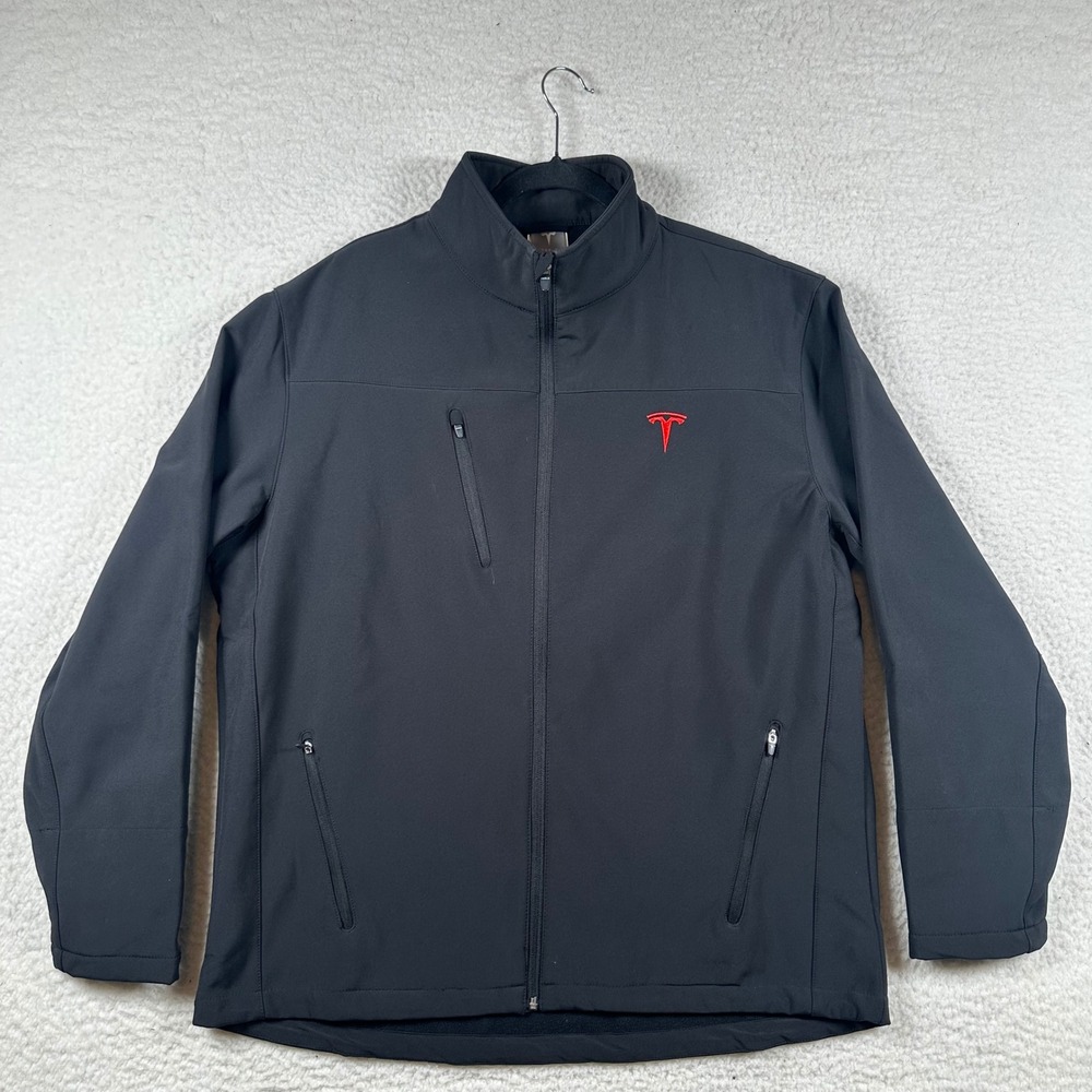 Tesla Motors Softshell Jacket Mens XL Full Zip Fleece Lined Black Performance